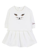 Abito per neonata Givenchy Kids bianco con stampa muso gatto - Rubino Kids