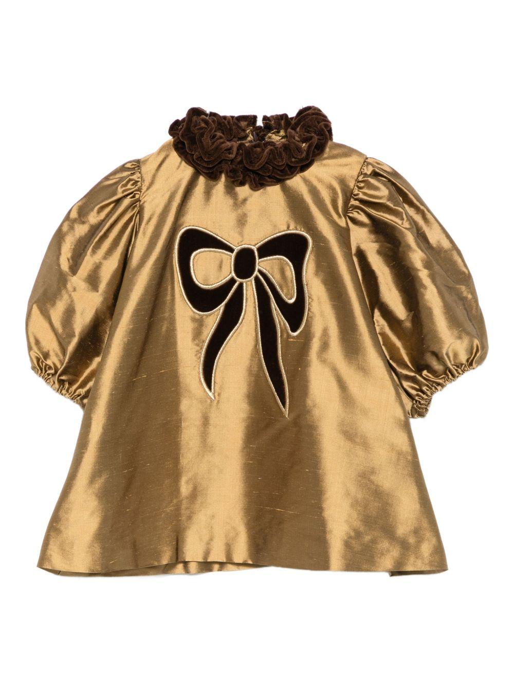 Abito per neonata Jesurum oro arricciato con fiocco ricamato - Rubino Kids