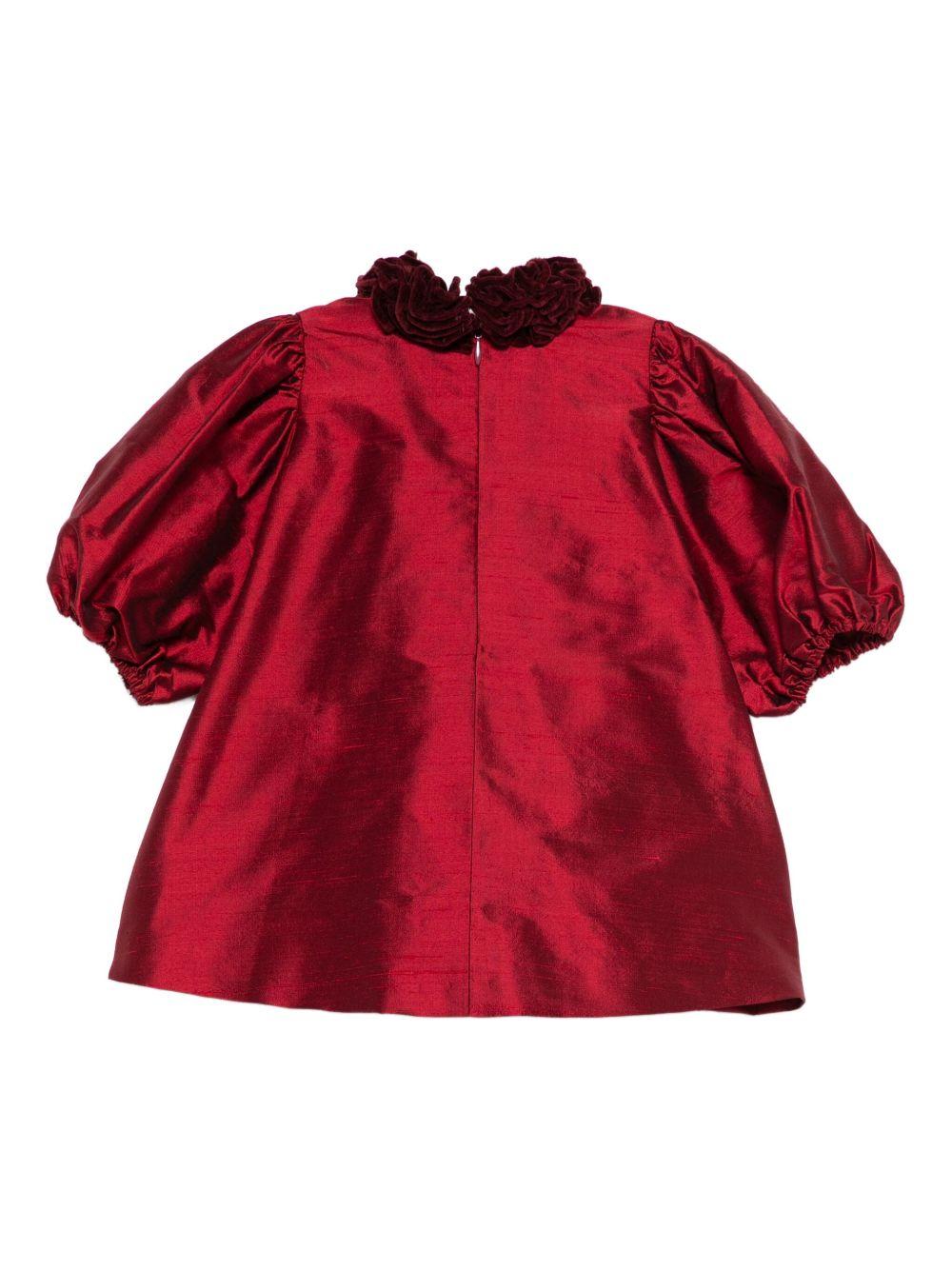 Abito per neonata Jesurum rosso arricciato con fiocco ricamato - Rubino Kids