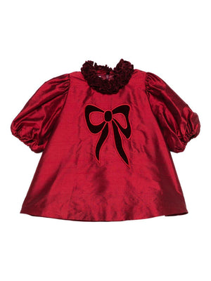 Abito per neonata Jesurum rosso arricciato con fiocco ricamato