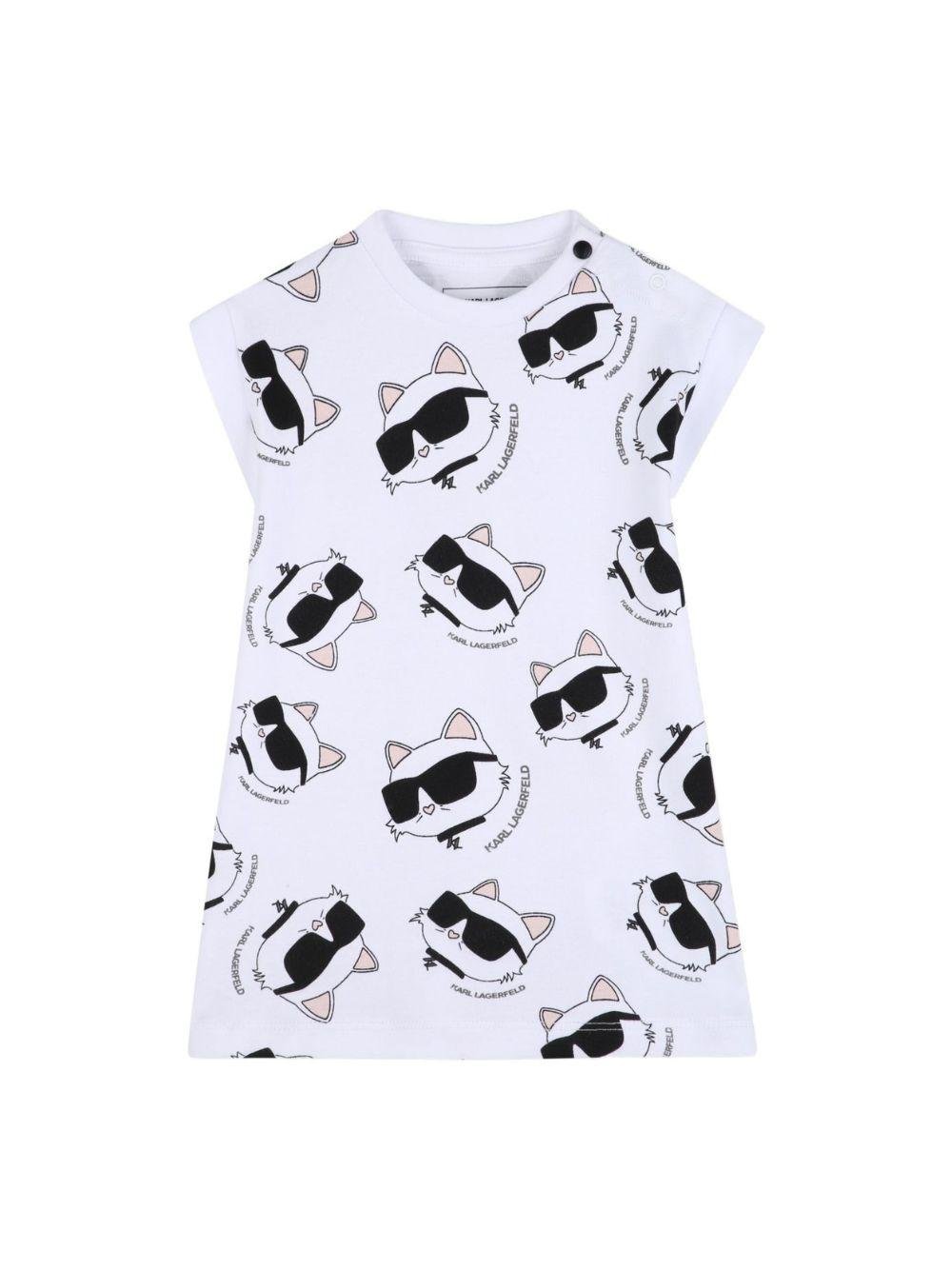 Abito per neonata Karl Lagerfield Kids bianca con stampa grafica gatto all - over - Rubino Kids