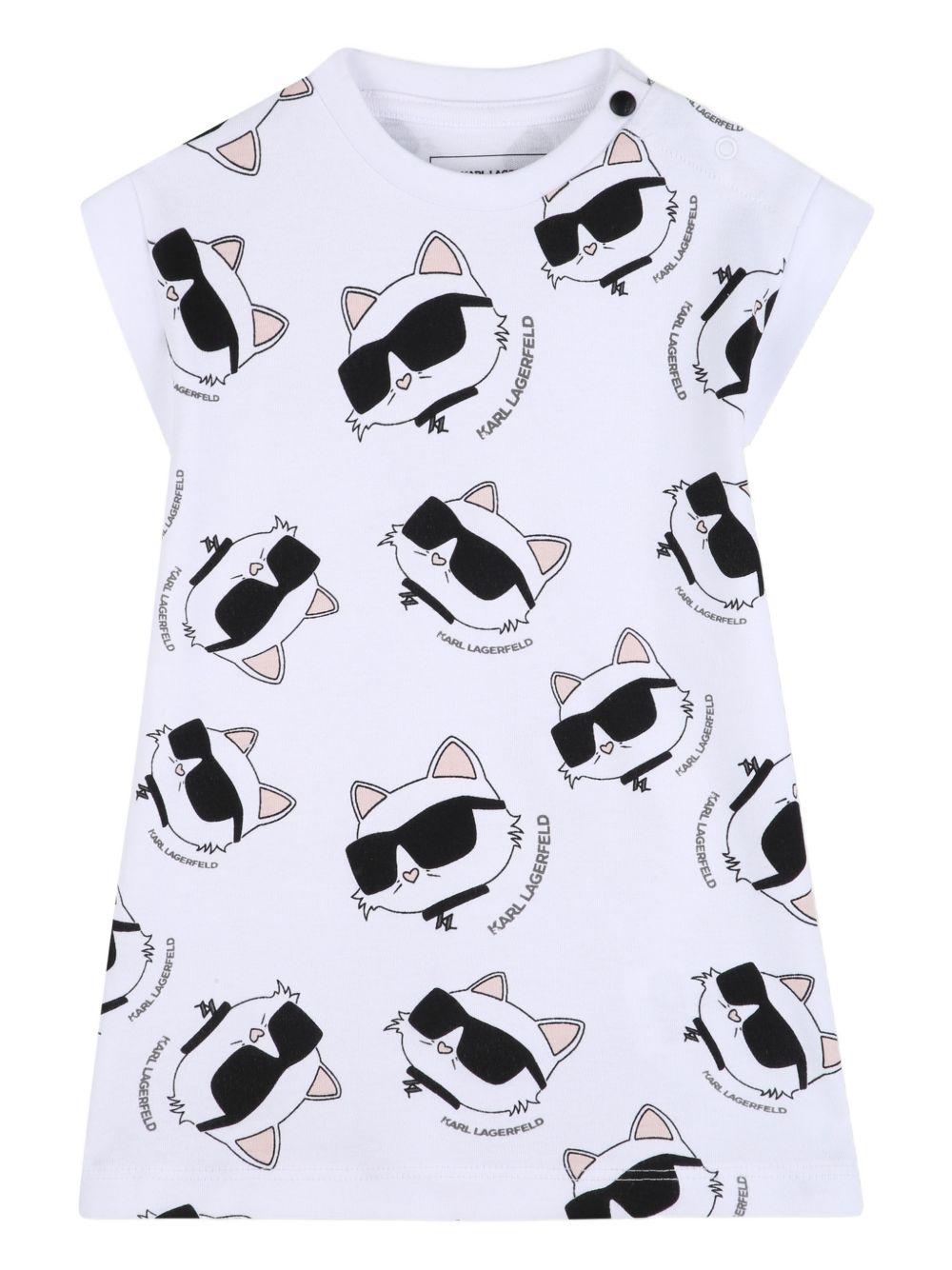 Abito per neonata Karl Lagerfield Kids bianca con stampa grafica gatto all - over - Rubino Kids