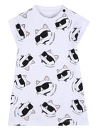 Abito per neonata Karl Lagerfield Kids bianca con stampa grafica gatto all - over - Rubino Kids