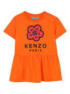 Abito per neonata Kenzo Kids arancione con stampa Boke Flower - Rubino Kids
