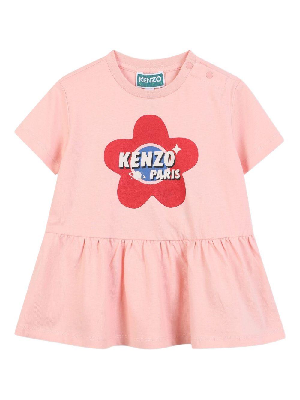 Abito per neonata Kenzo Kids rosa con stampa a fiori - Rubino Kids