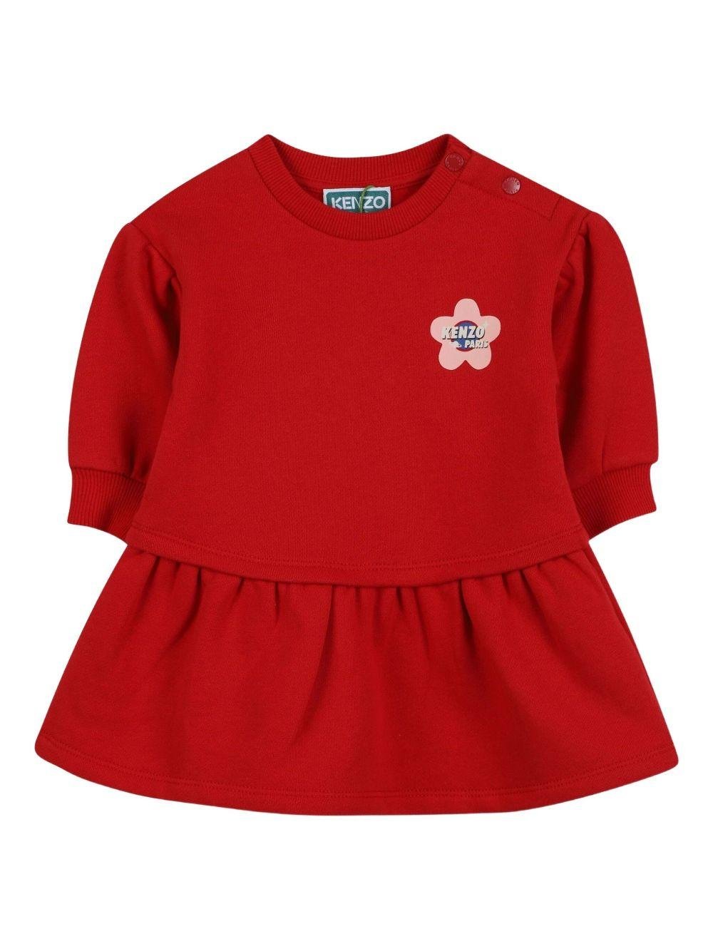 Abito per neonata Kenzo Kids rosso con stampa a fiori con logo - Rubino Kids