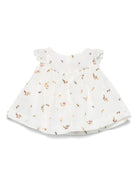 Abito per neonata La Stupenderia bianco con ricamo floreale e maniche ad aletta - Rubino Kids
