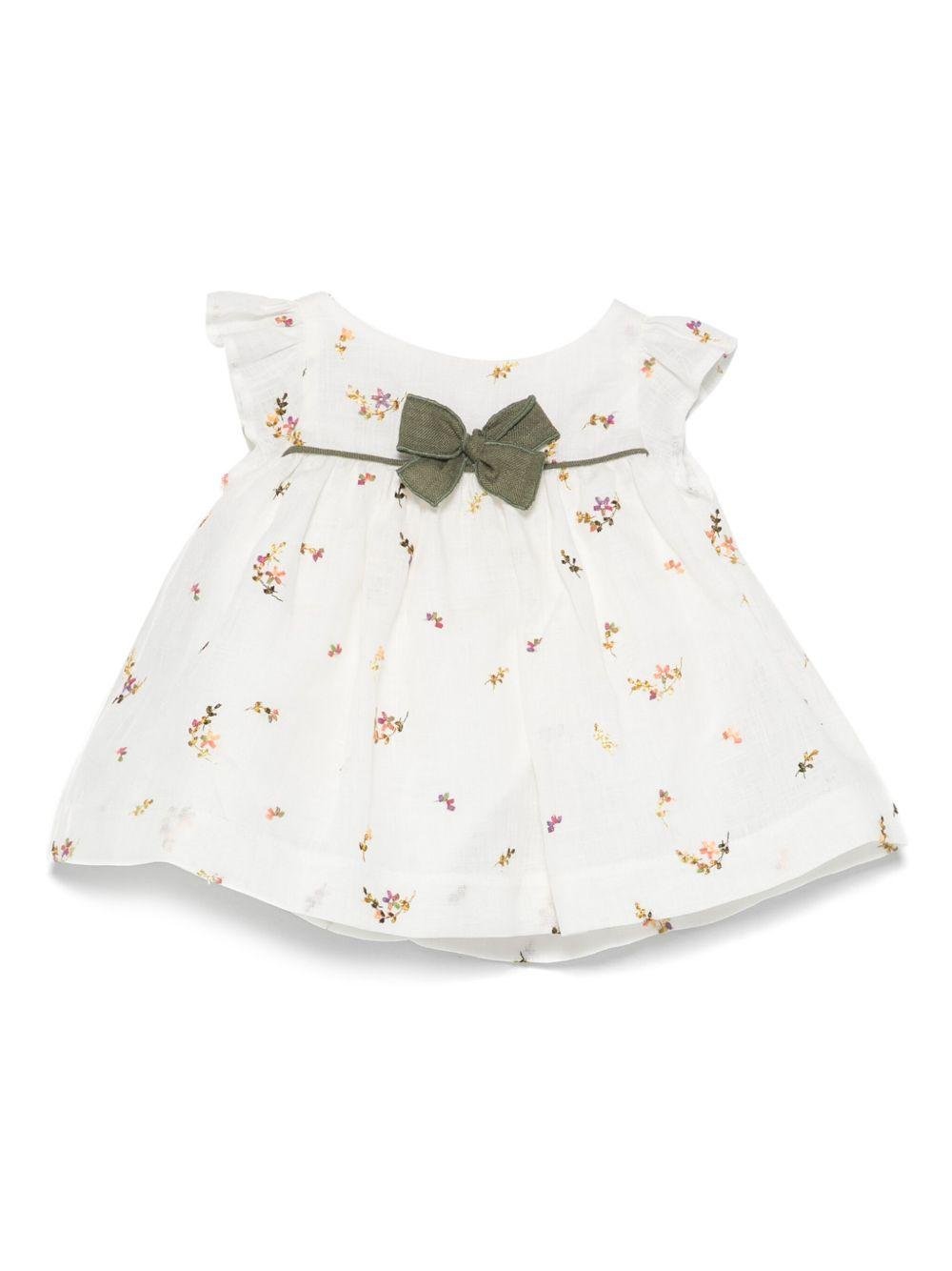 Abito per neonata La Stupenderia bianco con ricamo floreale e maniche ad aletta - Rubino Kids