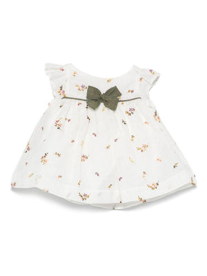 Abito per neonata La Stupenderia bianco con ricamo floreale e maniche ad aletta