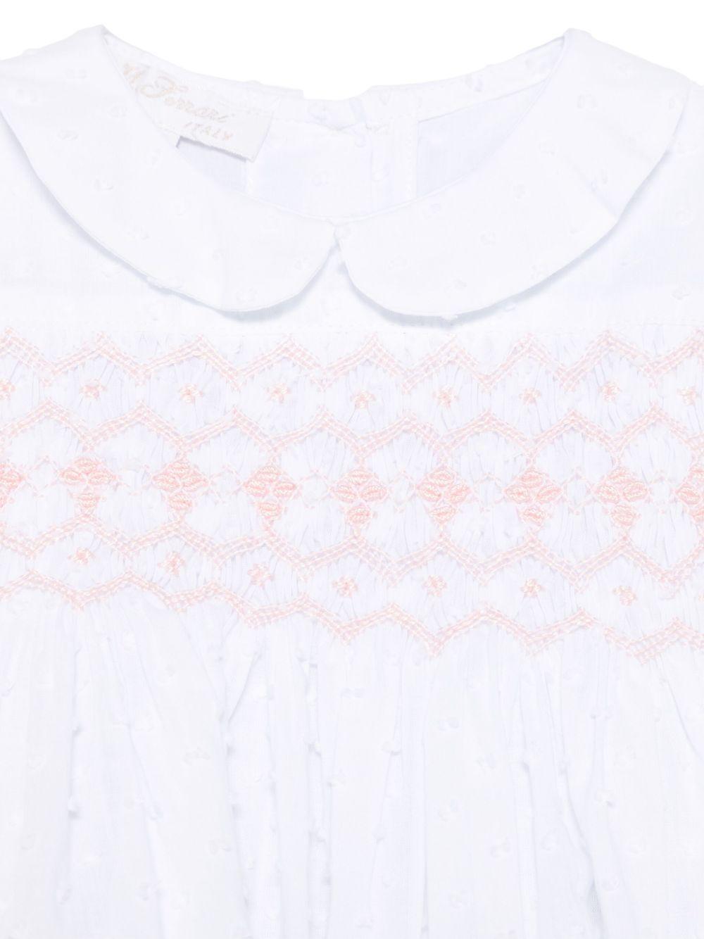 Abito per neonata Mariella Ferrari bianco con inserto con punto smock - Rubino Kids