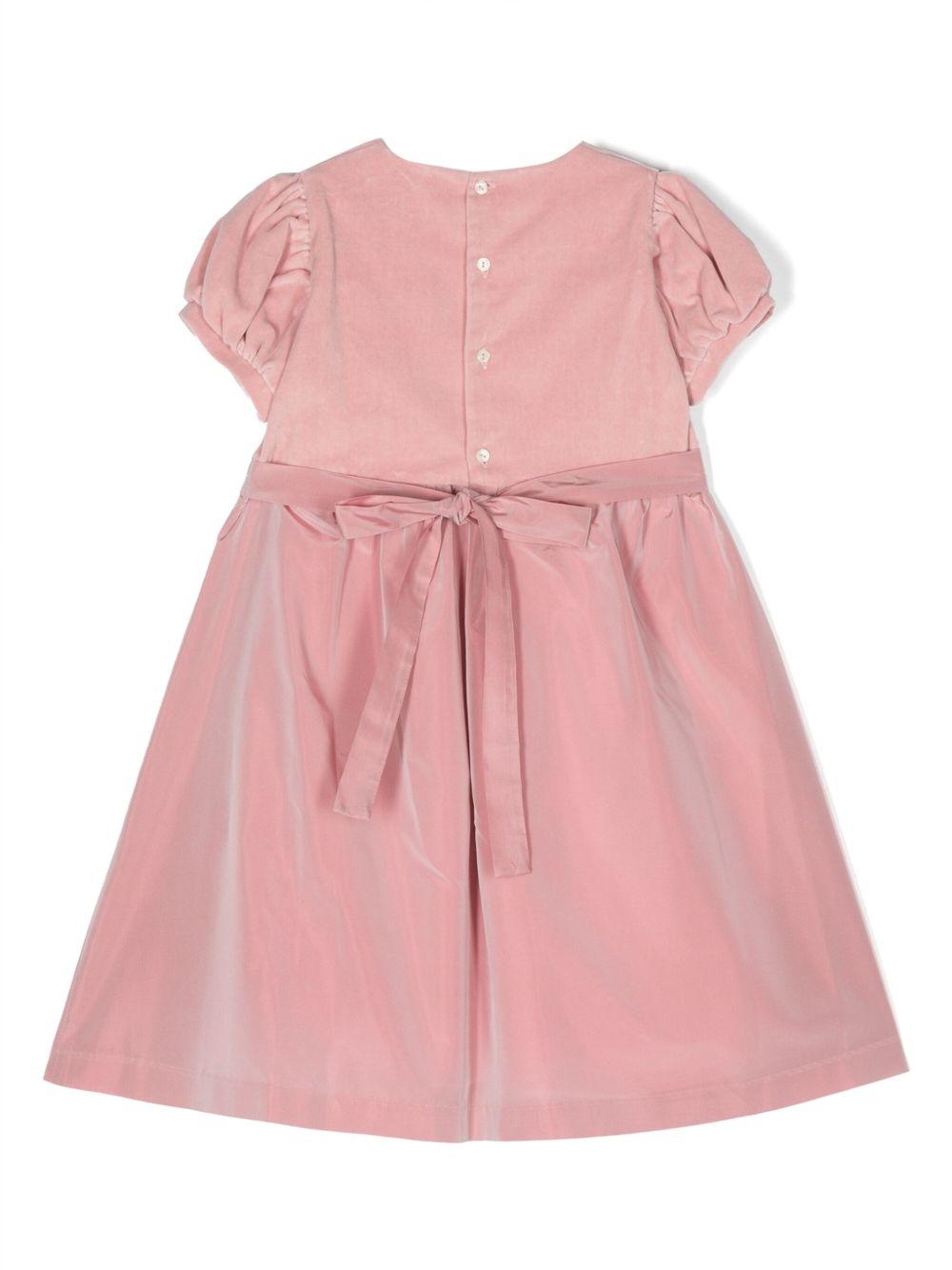 Abito per neonata Mariella Ferrari rosa con maniche a sbuffo e finiture in velluto - Rubino Kids