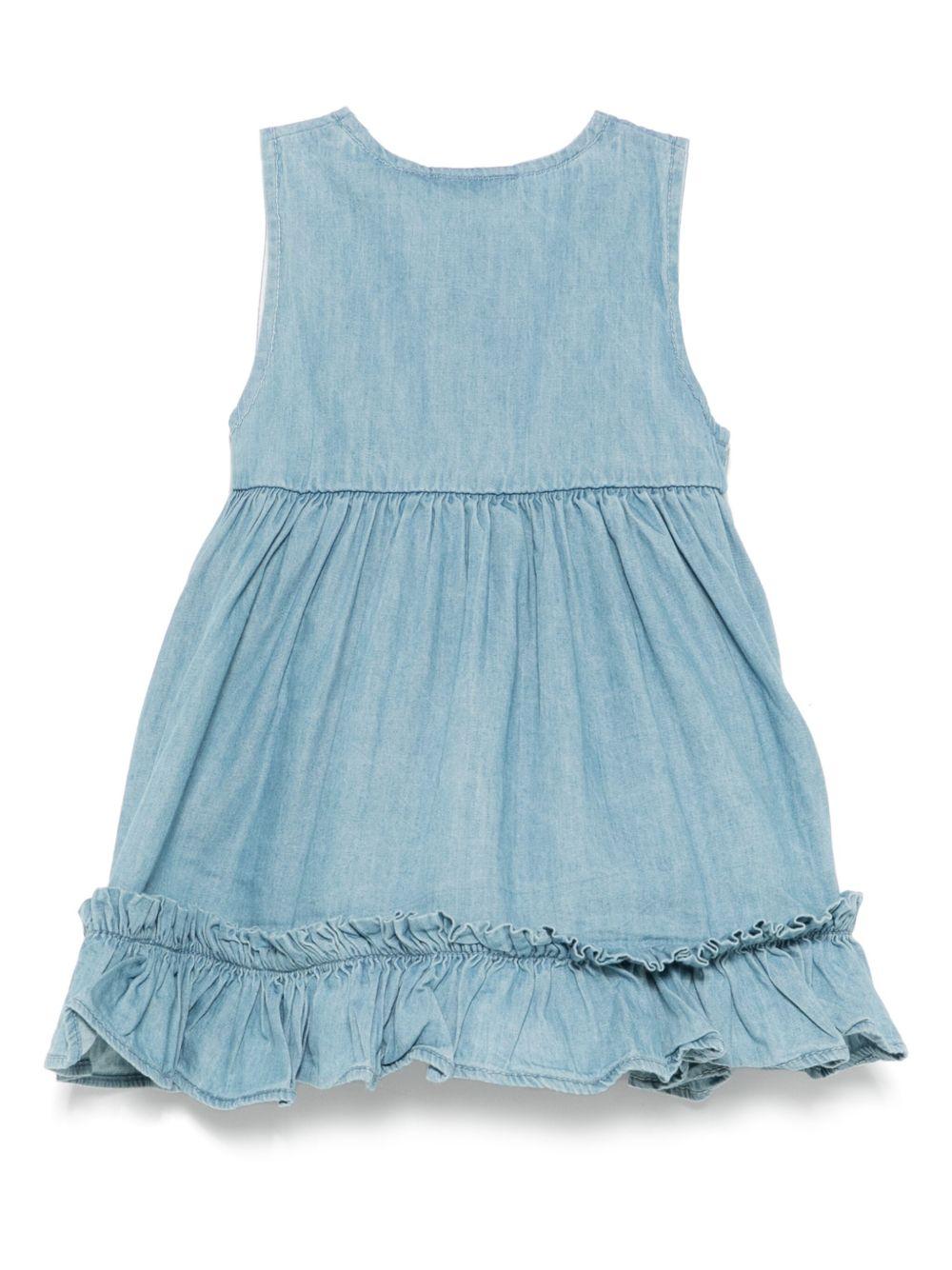 Abito per neonata Molo azzurro con chiusura posteriore con bottone e dettaglio con ruches - Rubino Kids