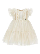 Abito per neonata Monnalisa beige con ruches e inserti in tulle - Rubino Kids