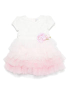 Abito per neonata Monnalisa bianco con balze con effetto sfumato rosa - Rubino Kids