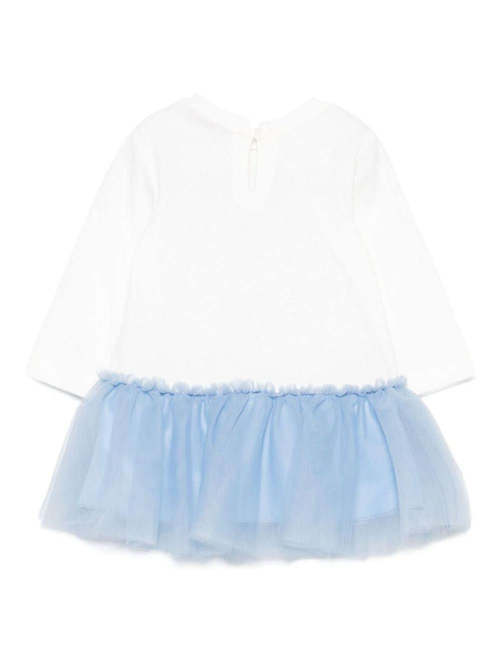 Abito per neonata Monnalisa bianco con gonna in tulle azzurra - Rubino Kids