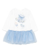 Abito per neonata Monnalisa bianco con gonna in tulle azzurra - Rubino Kids