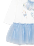 Abito per neonata Monnalisa bianco con gonna in tulle azzurra - Rubino Kids