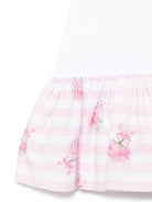 Abito per neonata Monnalisa bianco con inserti motivo a righe orizzontali sulla gonna - Rubino Kids