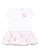 Abito per neonata Monnalisa bianco con inserti motivo a righe orizzontali sulla gonna - Rubino Kids