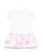 Abito per neonata Monnalisa bianco con inserti motivo a righe orizzontali sulla gonna - Rubino Kids