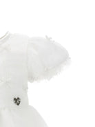 Abito per neonata Monnalisa bianco con ricamo e maniche a palloncino - Rubino Kids