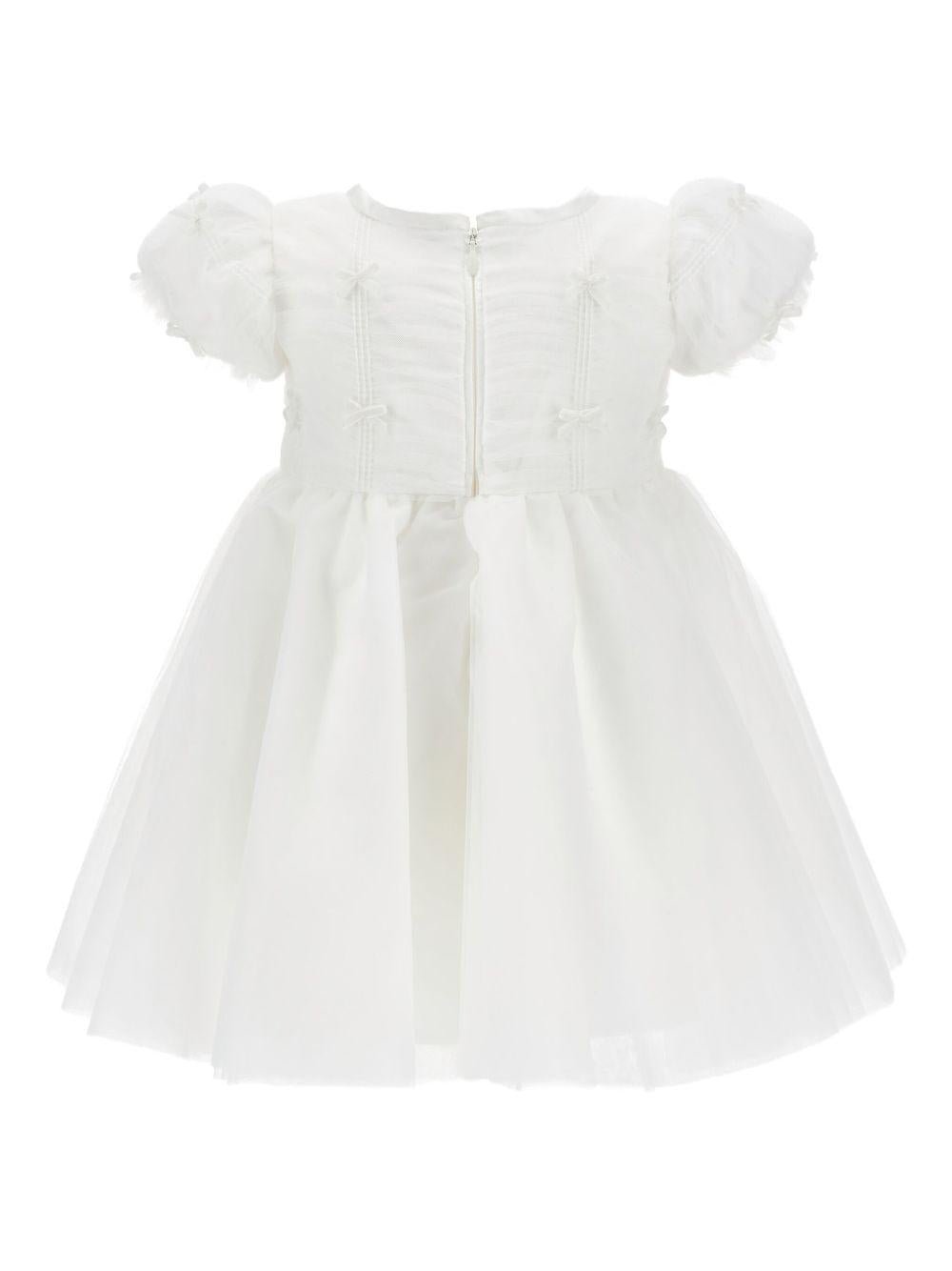 Abito per neonata Monnalisa bianco con ricamo e maniche a palloncino - Rubino Kids