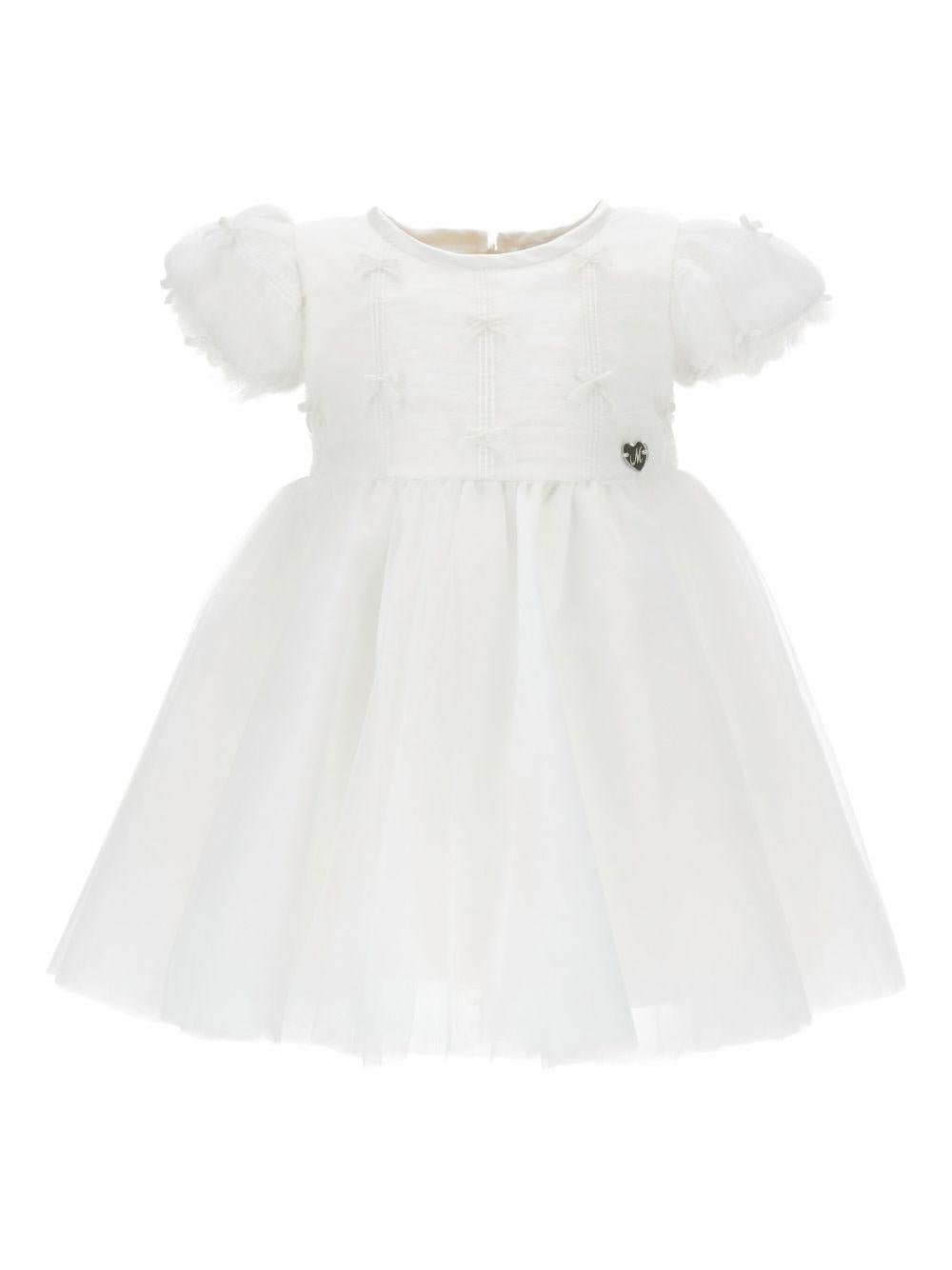 Abito per neonata Monnalisa bianco con ricamo e maniche a palloncino - Rubino Kids