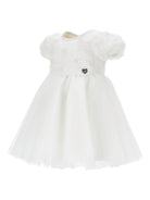 Abito per neonata Monnalisa bianco con ricamo e maniche a palloncino - Rubino Kids