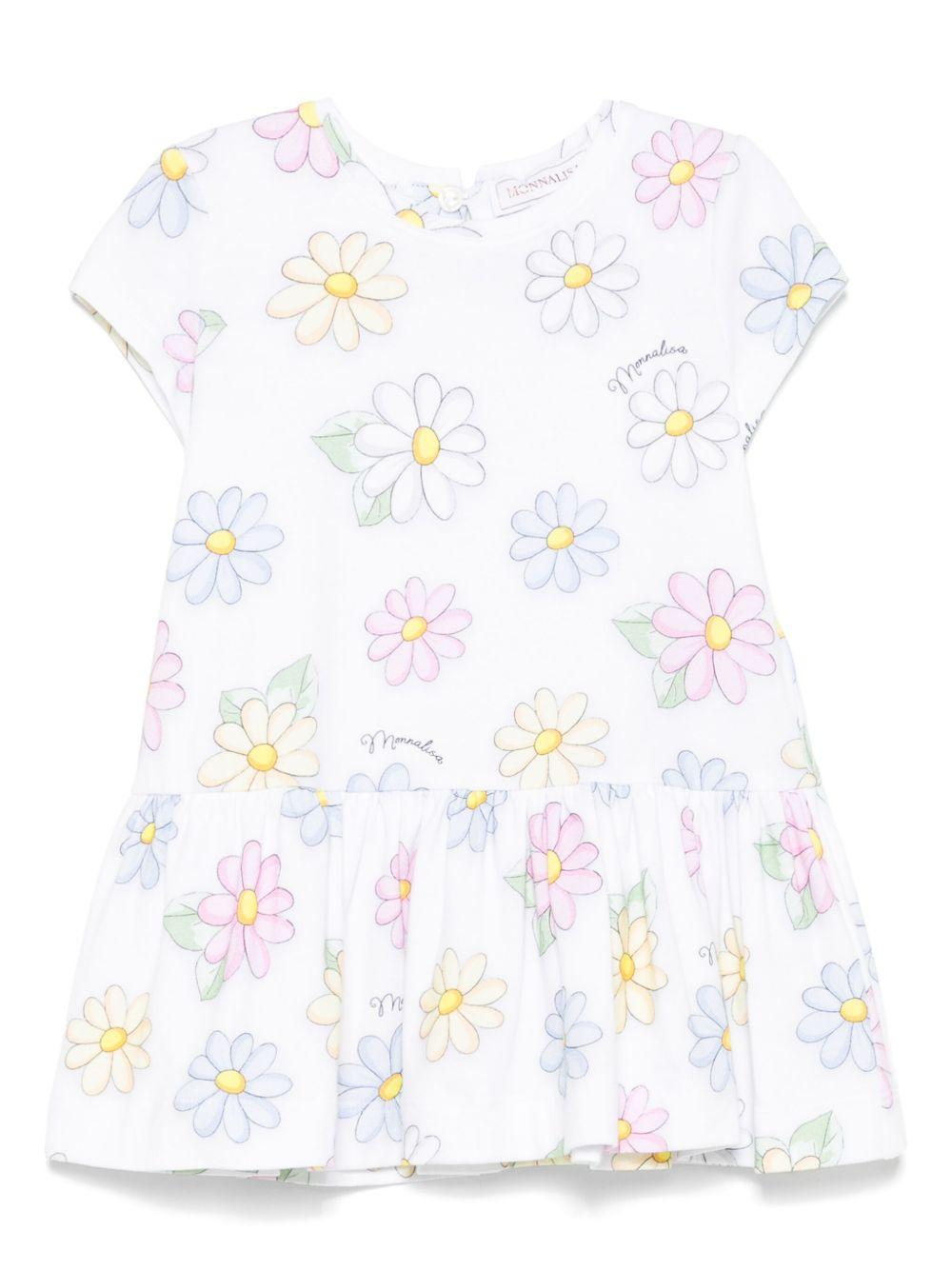 Abito per neonata Monnalisa bianco con stampa con fiori all - over - Rubino Kids