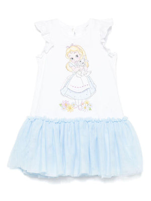 Monnalisa white dress for newborns with graphic print x Disney