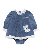 Abito per neonata Monnalisa blu con colletto arricciato - Rubino Kids