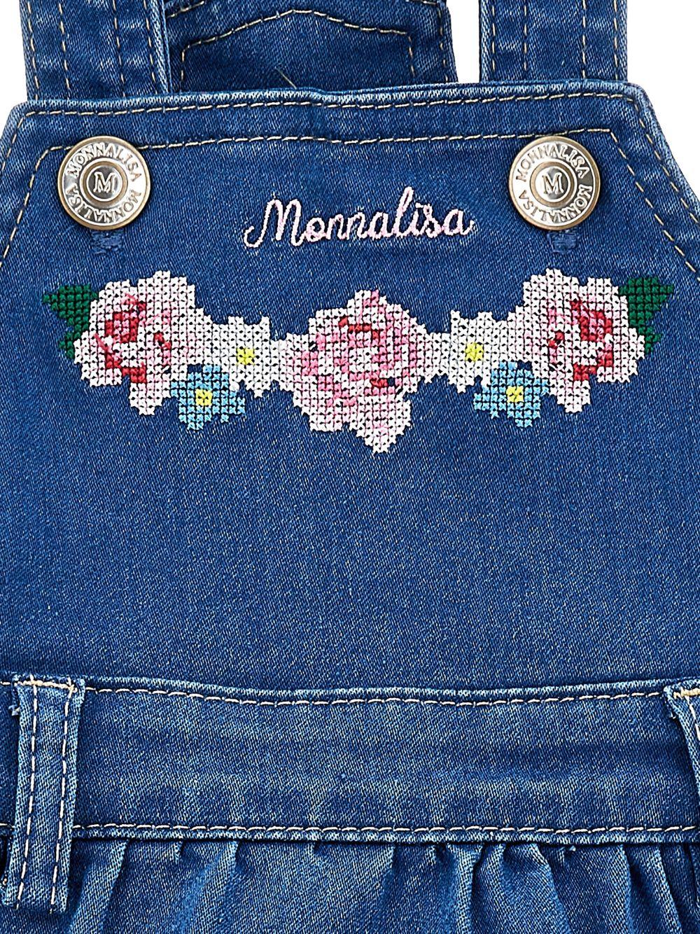 Abito per neonata Monnalisa denim con ricamo a fiori - Rubino Kids