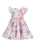 Abito per neonata Monnalisa rosa a fiori con ruches - Rubino Kids