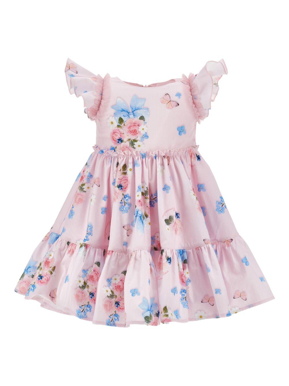 Abito per neonata Monnalisa rosa a fiori con ruches - Rubino Kids
