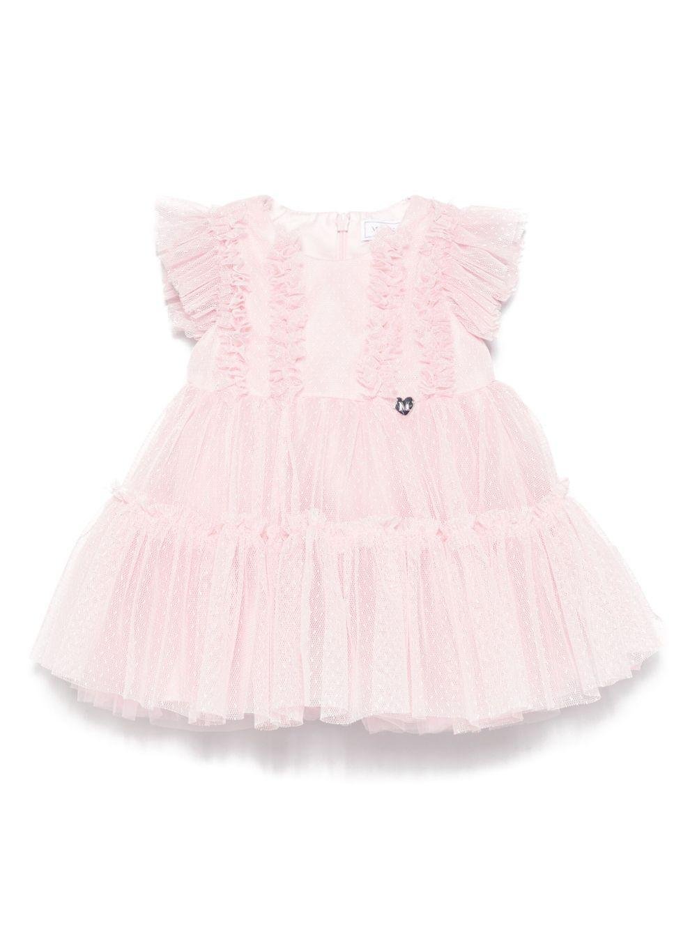 Abito per neonata Monnalisa rosa con dettagli in tulle - Rubino Kids