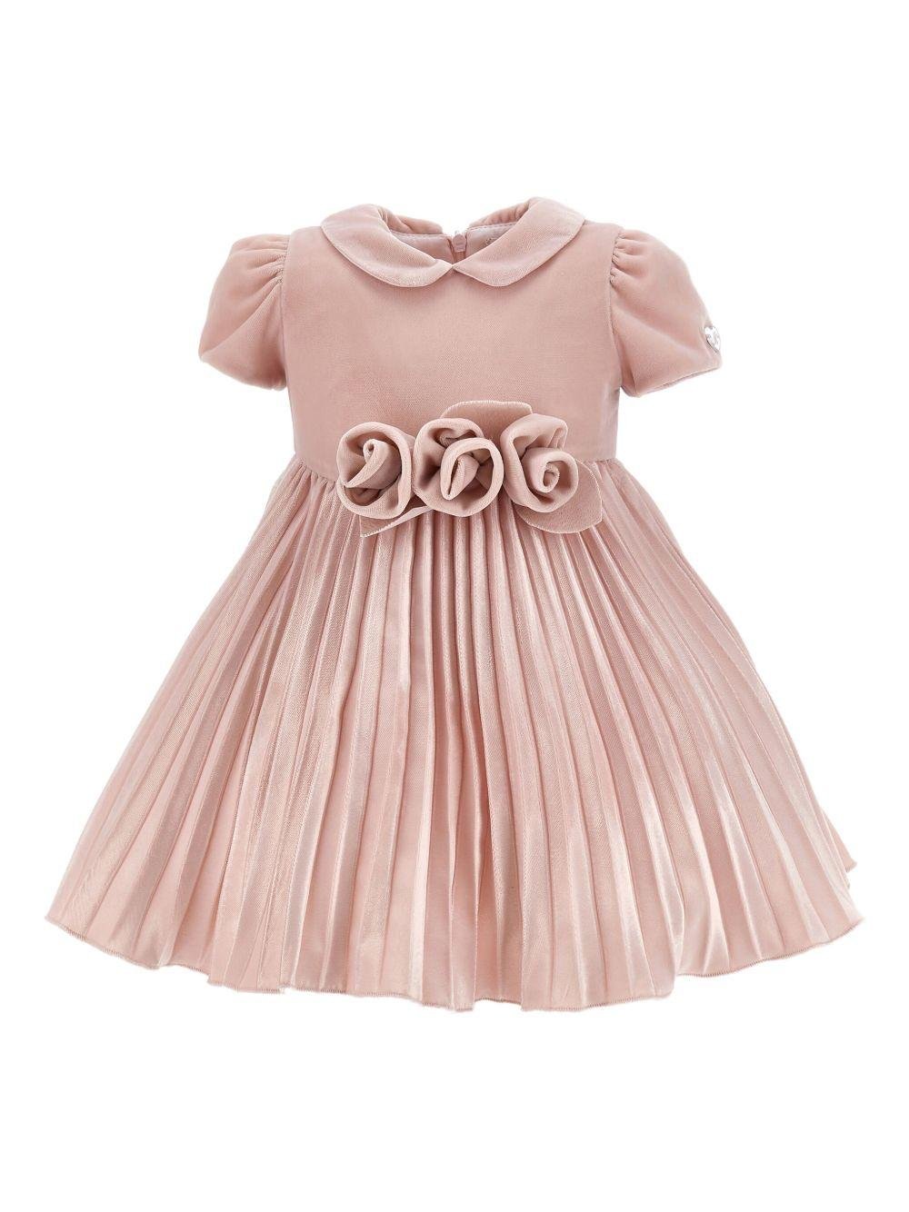 Abito per neonata Monnalisa rosa con gonna plissettata - Rubino Kids