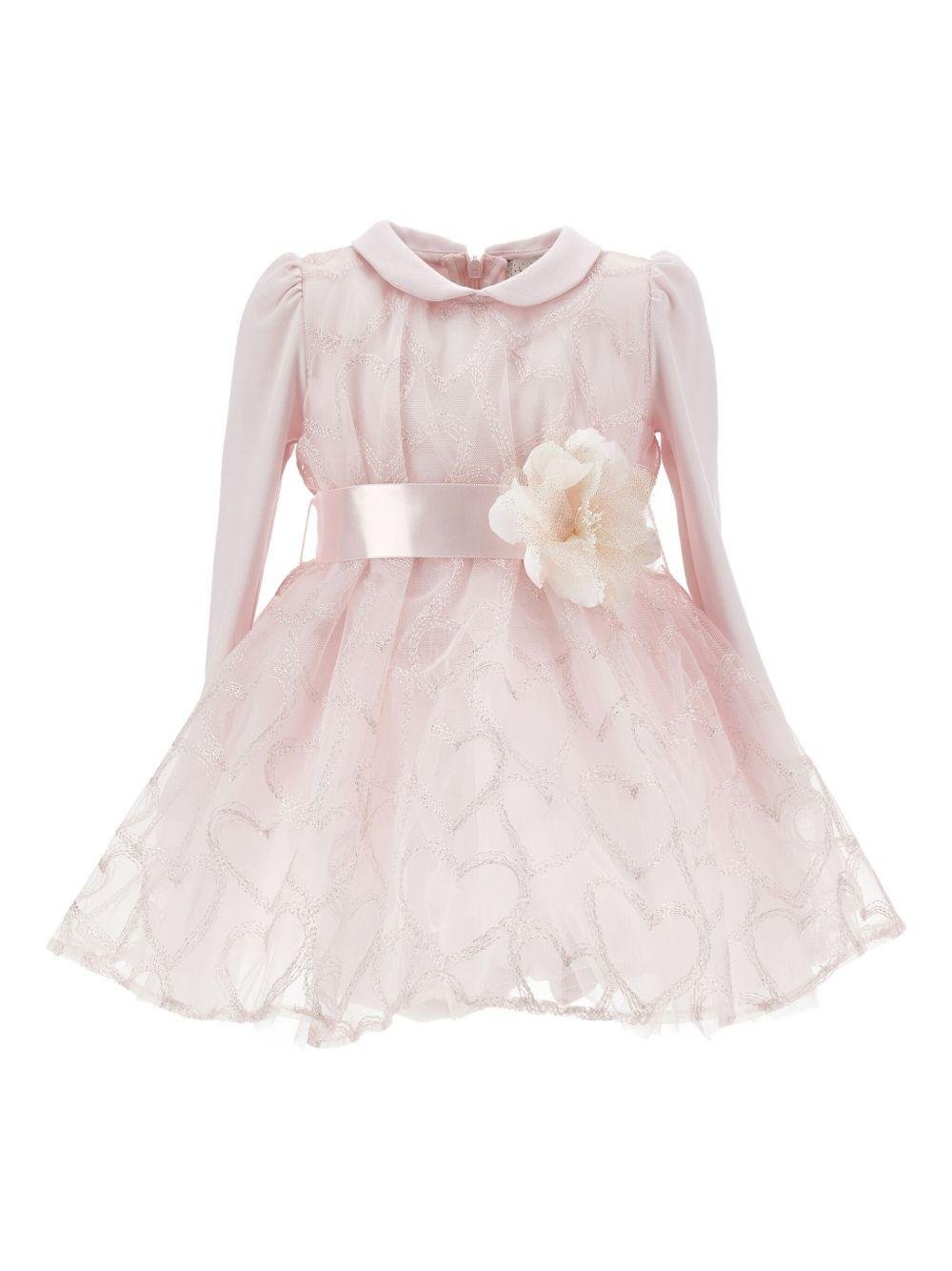 Abito per neonata Monnalisa rosa con motivo a cuori - Rubino Kids