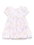 Abito per neonata Monnalisa rosa con stampa a fiori all - over - Rubino Kids
