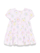 Abito per neonata Monnalisa rosa con stampa a fiori all - over - Rubino Kids