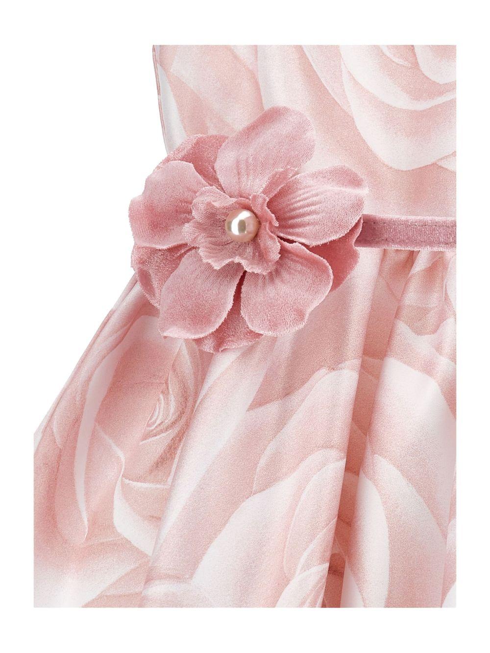 Abito per neonata Monnalisa rosa con stampa con rose - Rubino Kids