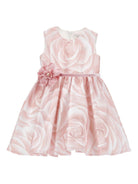 Abito per neonata Monnalisa rosa con stampa con rose - Rubino Kids