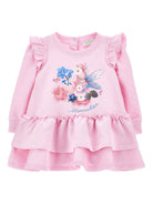 Abito per neonata Monnalisa rosa con stampa grafica sul davanti - Rubino Kids