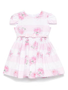 Abito per neonata Monnalisa rosa con stampa rose all - over - Rubino Kids