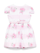 Abito per neonata Monnalisa rosa con stampa rose all - over - Rubino Kids