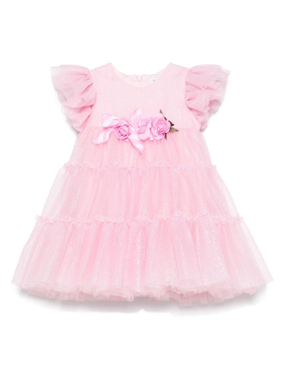 Abito per neonata Monnalisa rosa in tulle con dettaglio glitter - Rubino Kids