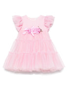 Abito per neonata Monnalisa rosa in tulle con dettaglio glitter - Rubino Kids