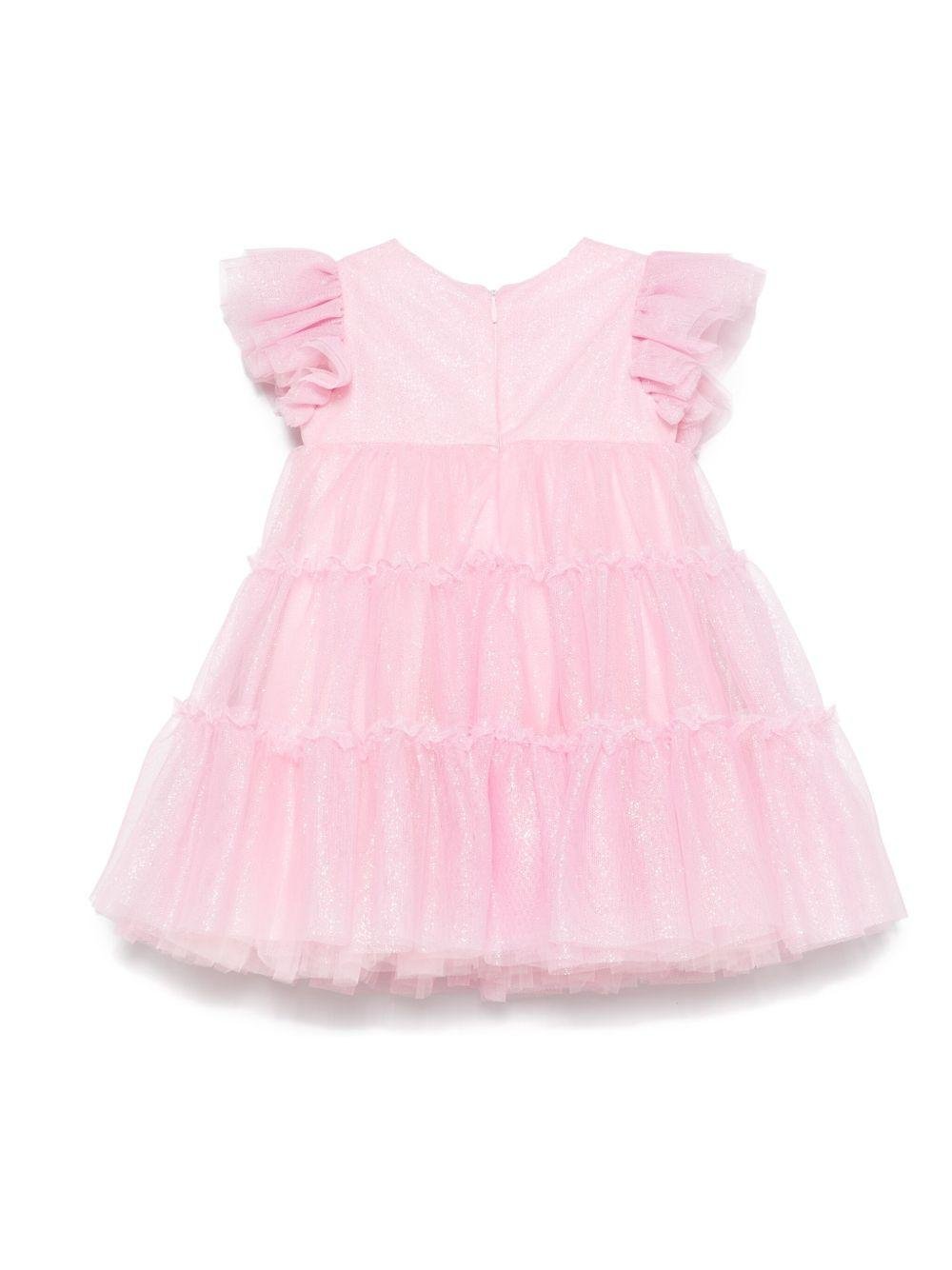 Abito per neonata Monnalisa rosa in tulle con dettaglio glitter - Rubino Kids