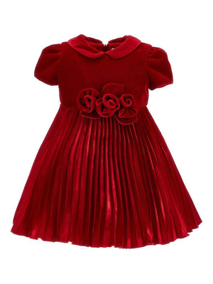Monnalisa red baby girl dress with pleated collar