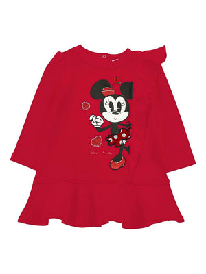 Monnalisa red baby girl dress with Minnie Mouse print