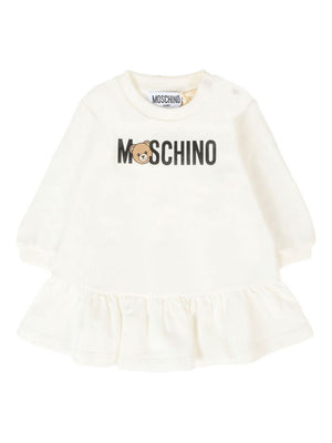 Moschino Kids white baby girl dress with Teddy Bear logo